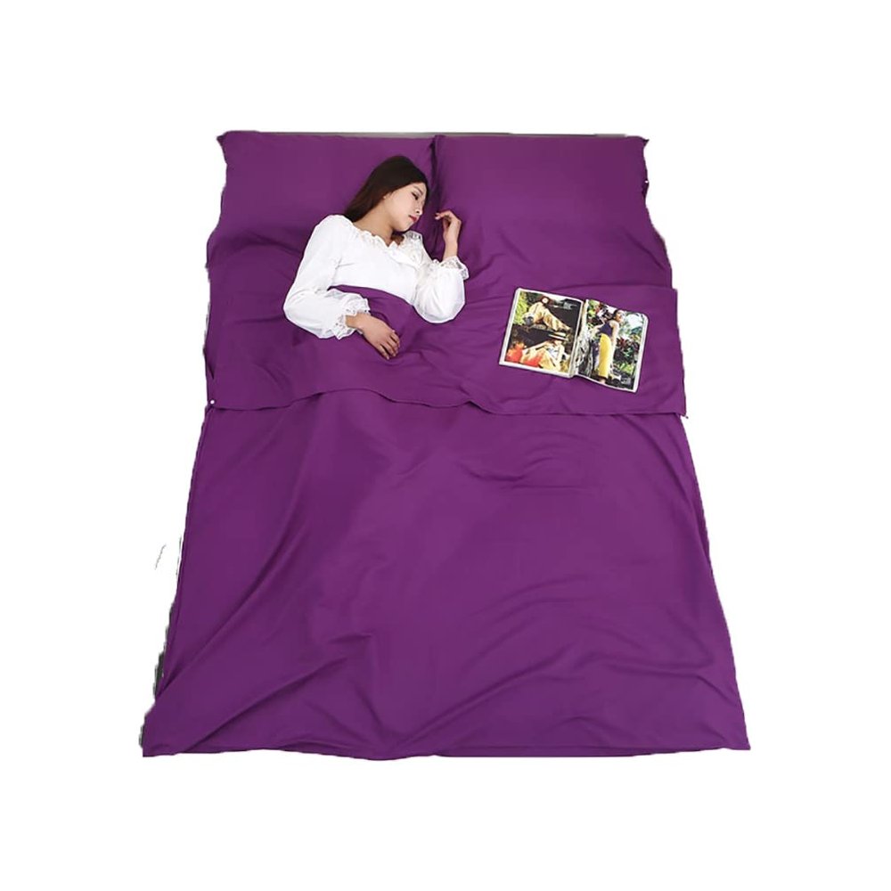 Cheung Yee-Soft Sleeping Bag Liner Lightweight Portable Travel Sheet for Camp Outdoor Hostel Planes Train Travel (Purple-S