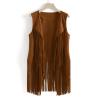 Womens Vintage Western Fringe Vest Tops Classic Suede Leather 70s Cowboy Shirt Sleeveless Tassels Cardigan Jackets Khaki view 2