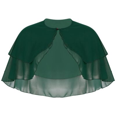 YOOJOO Women's Soft Chiffon Sheer Double-Layered Shawl Wraps Shrug for Evening Dresses Wedding Cape Bolero Cover Up #2 Green One Size