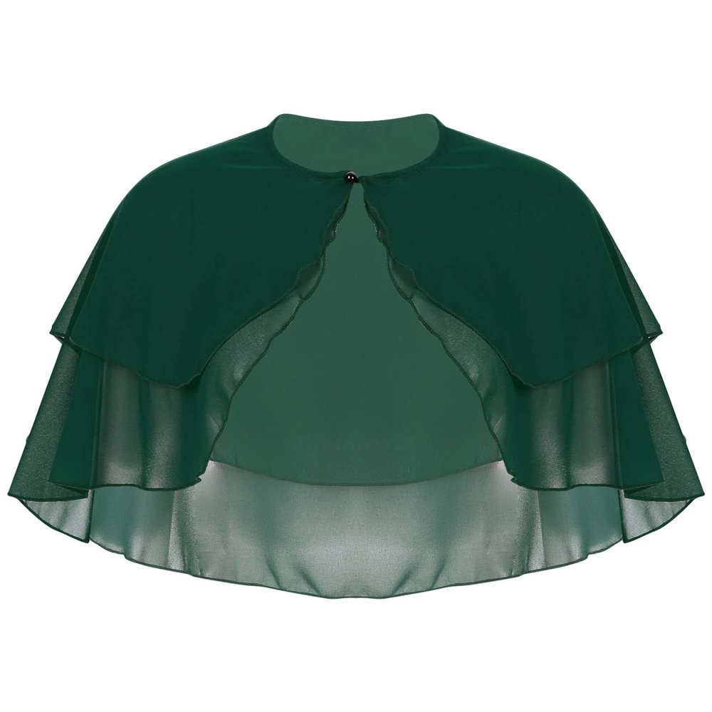 YOOJOO Women's Soft Chiffon Sheer Double-Layered Shawl Wraps Shrug for Evening Dresses Wedding Cape Bolero Cover Up #2 Green One Size