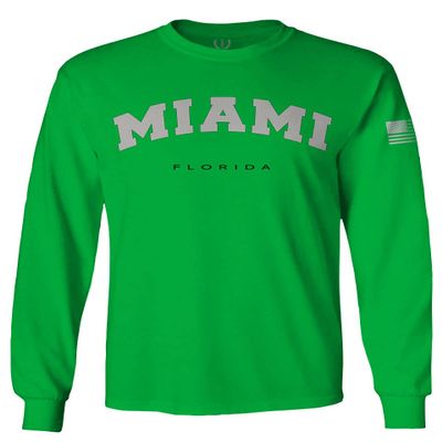 Cool Vintage Retro Miami Florida Beach Graphic Men's Long Sleeve t Shirt (Irish Green 2X Large)