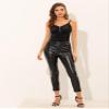 Allegra K Party Cami Top for Women's Velvet Zip Up Spaghetti Strap Halloween Sleeveless Tank Tops Large Black view 2