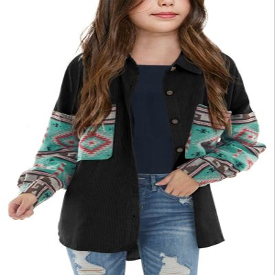Imily Bela Girls Aztec Print Corduroy Jacket Fall Button Down Long Sleeve Shirt Overszied Shacket
