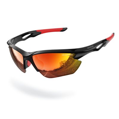 DEAFRAIN Sports Polarized Sunglasses for Men Women Baseball Cycling Running Fishing Driving Golf Red Glasses TR90 Unbreakable Frame