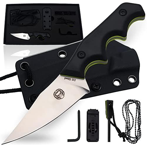 Holtzman's Gorilla Survival Reverse Eagle Fixed Blade Hunting and Camping Knife with Kydex Sheath & Ferro Rod (Silver+Green)