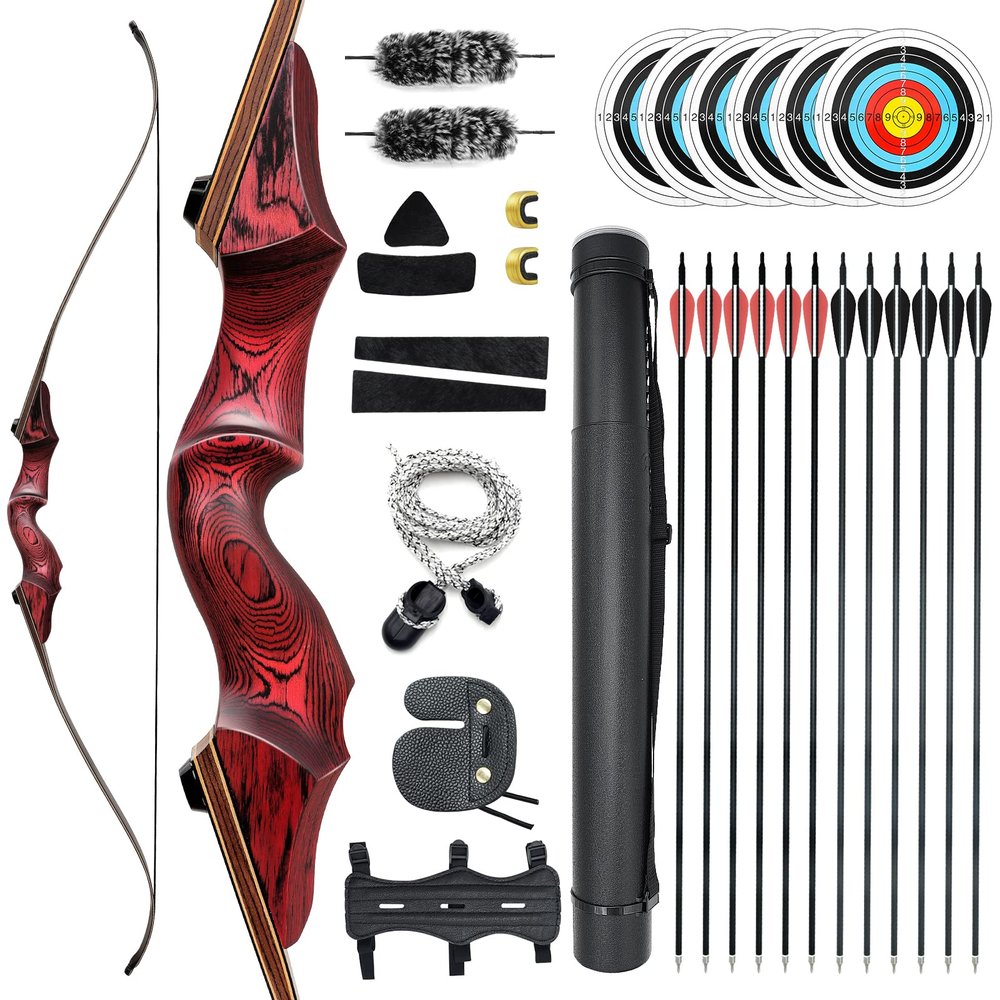 60 Inch Black Hunter Archery Recurve Bows 20-60Lbs Traditional Bow with Arrow Quiver Right Hand Hunting Bows for Adults Outdoor Shooting Competition (30LBS)