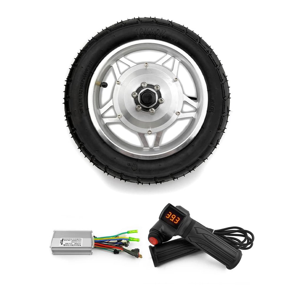 L-faster 12 Inch 250W Hub Motor Front Drive Wheel with Tire Throttle Grip Brushless Controller for Bike Scooter Bicycle with The tire48V 250W Silver