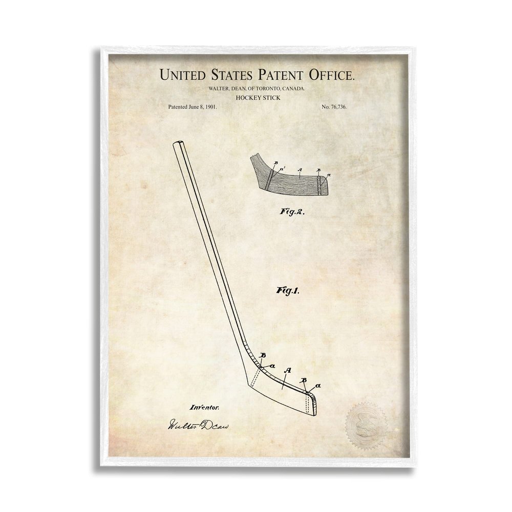 Stupell Industries Vintage Hockey Stick Sports Diagram Patent Blueprint, Design by Karl Hronek