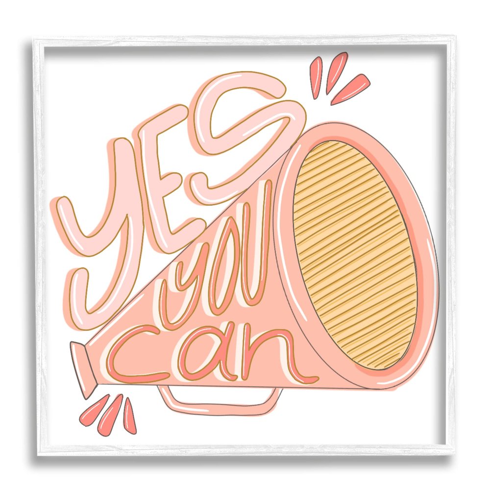 Stupell Industries Yes You Can Megaphone Cheerleader Shout Motivational Phrase, Design by Anna Whitham