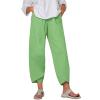 LIUguoo 2024 Summer Pants for Women Casual Pockets Cotton Linen Wide Leg Drawstring Elastic Waist Capris Crop Pants Slacks Green view 1