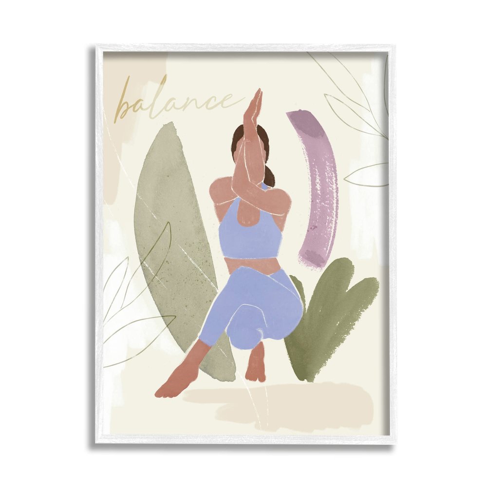 Stupell Industries Balance Typography Fitness Yoga Pose Botanical Motif, Design by Ros Ruseva
