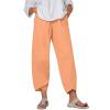 LIUguoo 2024 Summer Pants for Women Casual Pockets Cotton Linen Wide Leg Drawstring Elastic Waist Capris Crop Pants Slacks Orange view 1