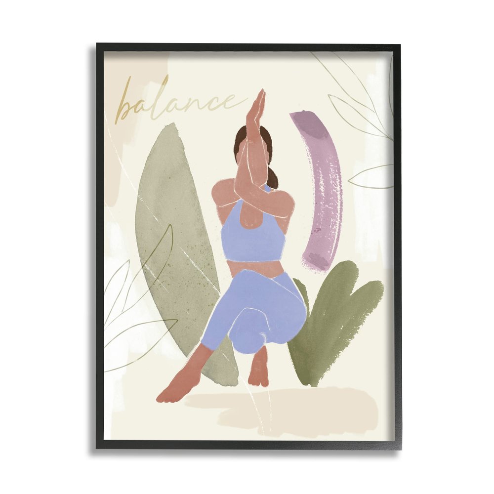 Stupell Industries Balance Typography Fitness Yoga Pose Botanical Motif, Design by Ros Ruseva