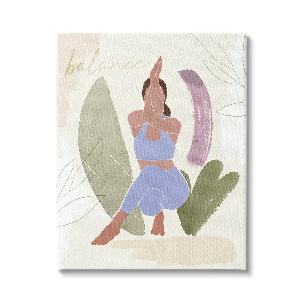 Stupell Industries Balance Typography Fitness Yoga Pose Botanical Motif, Design by Ros Ruseva