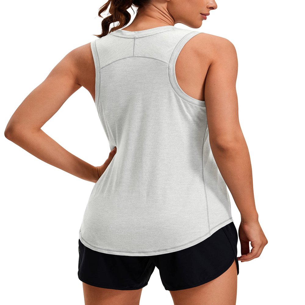 CRZ YOGA Lightweight Workout Tank Tops for Women - Athletic Running Sleeveless Shirts Racerback High Neck T-Shirt Silver Mist X-Small