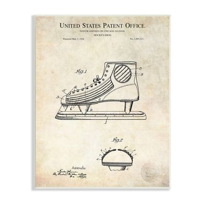 Stupell Industries Hockey Skate Shoe Labeled Diagram Patent Text, Design by Karl Hronek, Beige, 13 x 19