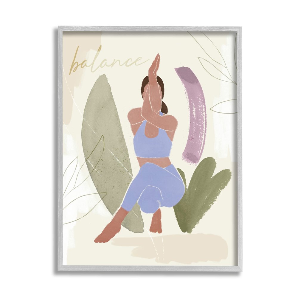 Stupell Industries Balance Typography Fitness Yoga Pose Botanical Motif, Design by Ros Ruseva