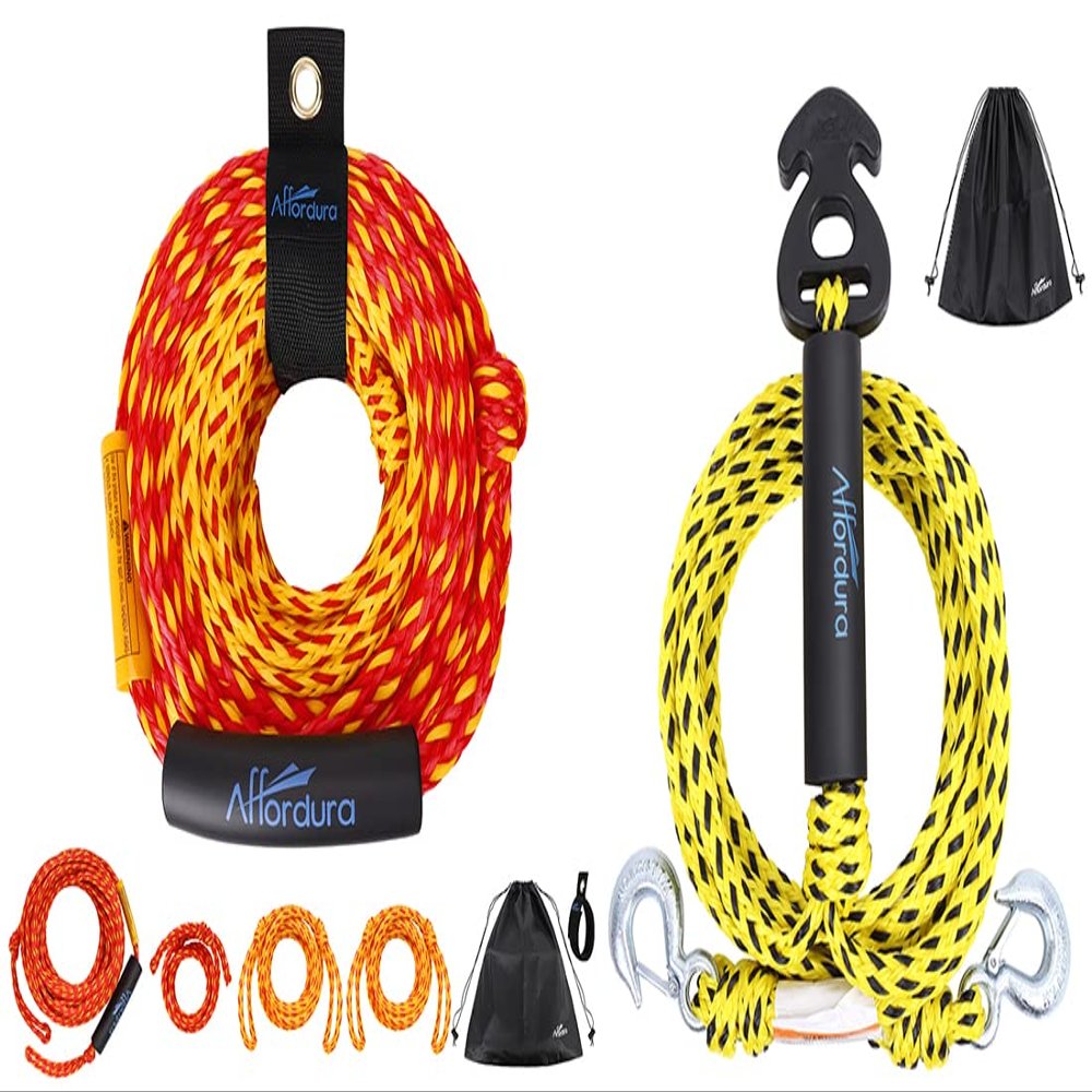Affordura Tow Rope Red 1-2 Rider and Boat Tow Harness 16 FT Bundle