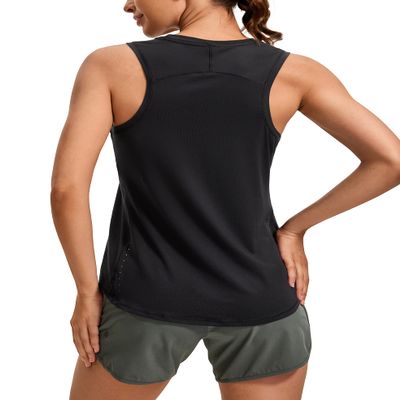 CRZ YOGA Lightweight Workout Tank Tops for Women - Athletic Running Sleeveless Shirts Racerback High Neck T-Shirt Black Large