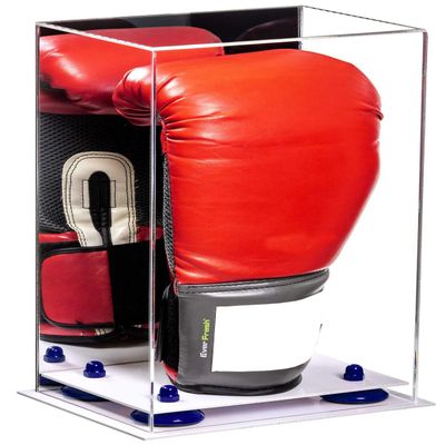 Better Display Cases Acrylic Vertical Boxing Glove Display Case with Mirror Case,Navy Blue Risers and White Base - 8" x 6" x 14" (A092/V18)