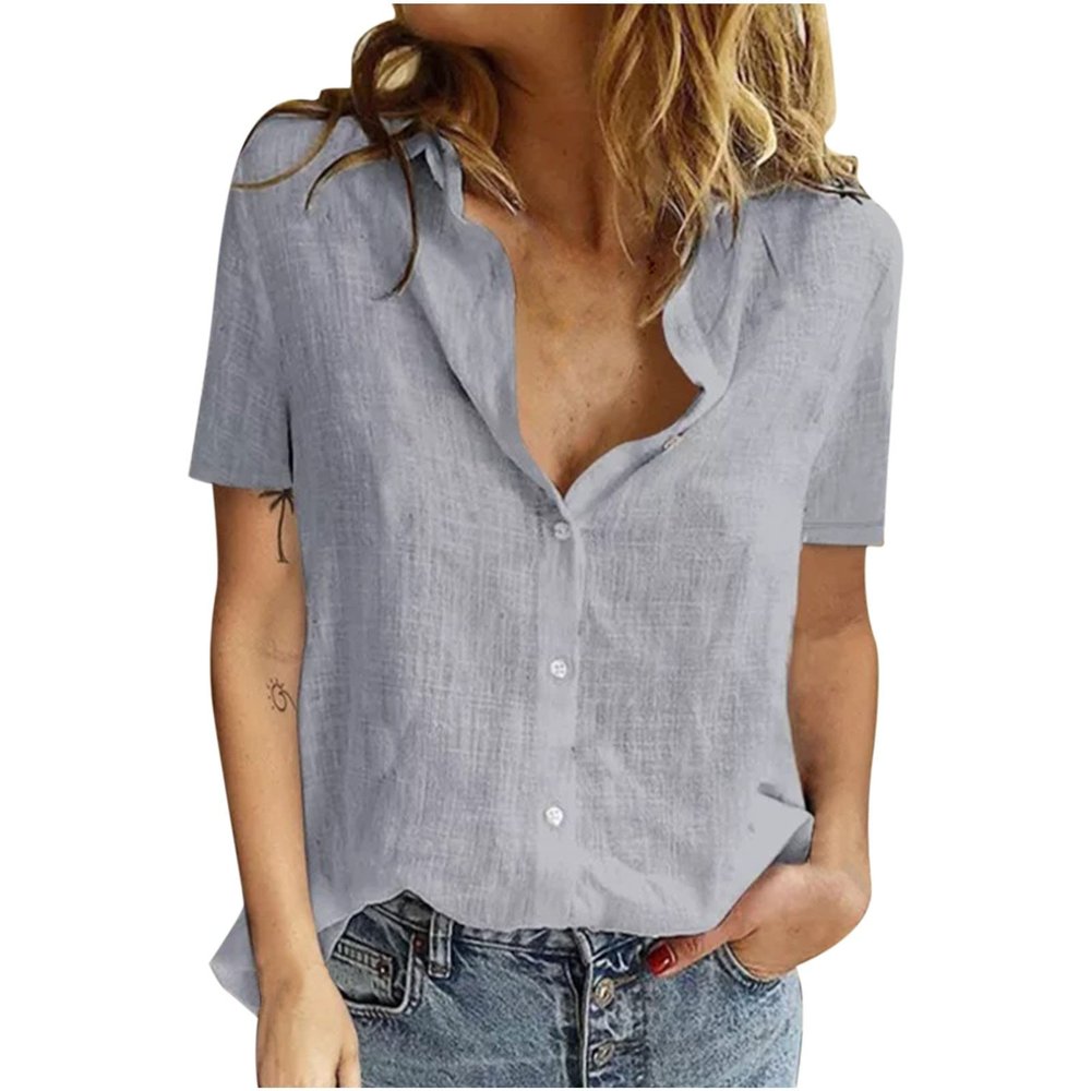 3D T Shirt Womens Linen World Map Printed T-Shirt Funny Long Sleeves Tops Graphic Button Down Blouse Tee