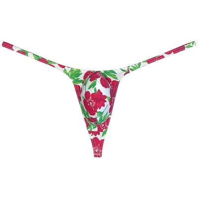 Botmois Fashion Men's G-Strings Bikini T-Back Underwear Male Contour Pouch Micro Swim Thong Red Apricot Flower XL