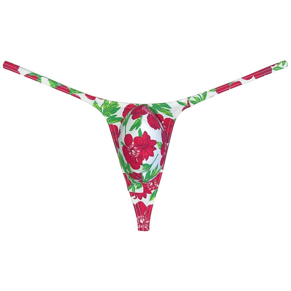 Botmois Fashion Men's G-Strings Bikini T-Back Underwear Male Contour Pouch Micro Swim Thong Red Apricot Flower XL
