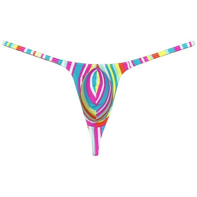 Botmois Fashion Men's G-Strings Bikini T-Back Underwear Male Contour Pouch Micro Swim Thong Yellow Rainbow Stripe L