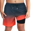 Boys Black Red Ombre Swim Trunks with Boxer Brief Liner Anti Chafe No Binding Swimming Shorts Compression Lined 4-Way Stretchy UPF Quick Dry Bathing Suit Size 14-16 view 1