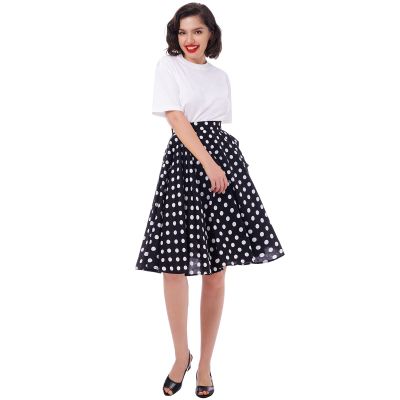 Vintage Pleated Skirt Floral A-line Printed Midi Skirts with Pockets A-Line Pleated Vintage Skirts for Women Vintage Skirt Spring Skirt Poodle Skirts for Women Black Polka Dots XL