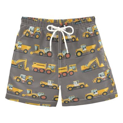 Boccsty Yellow Tractor Boys Beach Board Shorts Monster Truck Swim Trunks Baby Kids Swimwear Summer Toddler Bathing Suit S