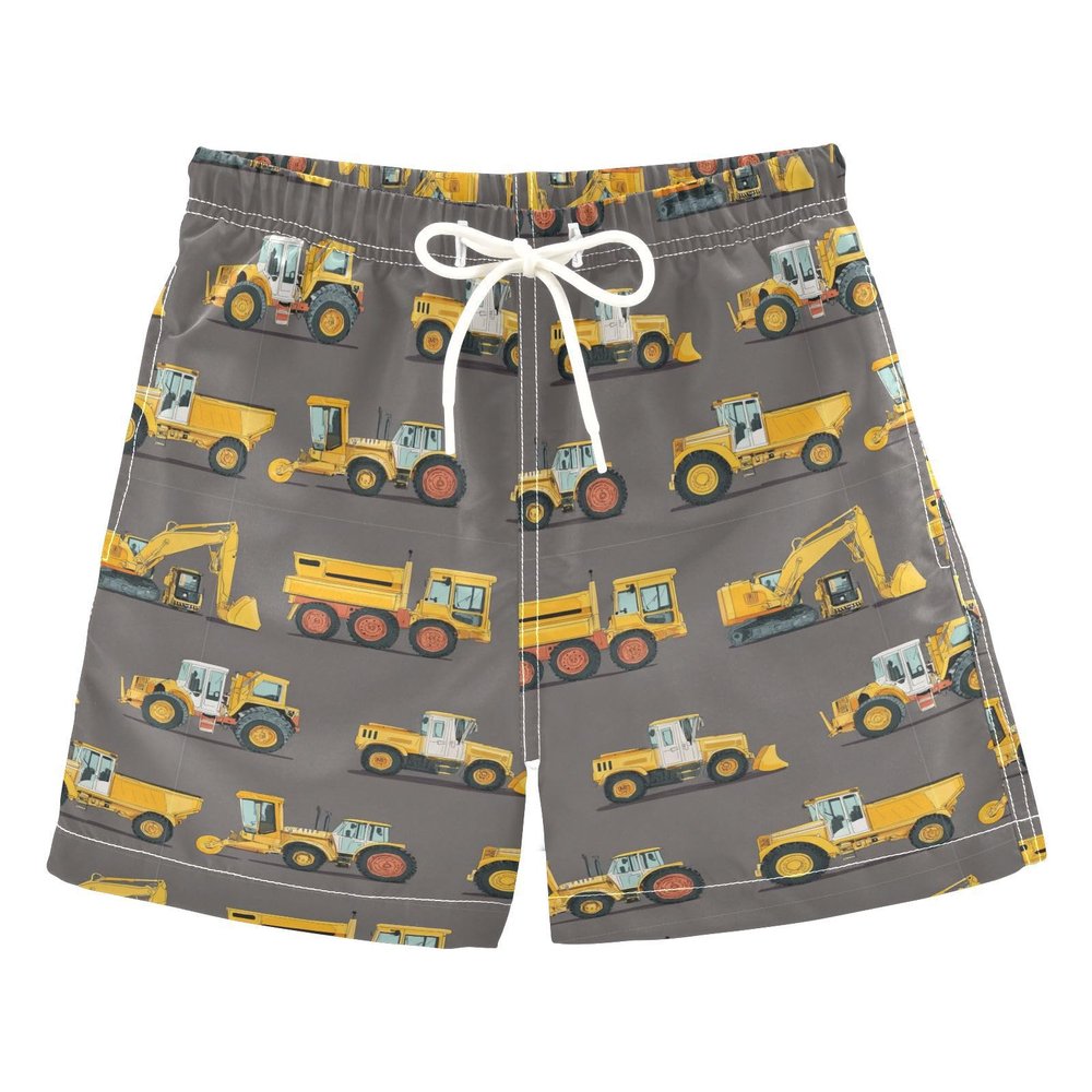 Boccsty Yellow Tractor Boys Beach Board Shorts Monster Truck Swim Trunks Baby Kids Swimwear Summer Toddler Bathing Suit S