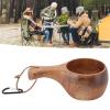 Wooden Drinking Cup Mug, Hand Polished Portable Beverage Cup for Camping Hiking Food Grade Wood Nordic Style Handle with Lanyard 1 Piece view 3