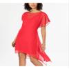 Adrianna Papell Womens Coral Sheer Overlay V Twist Back Lined Flutter Sleeve Illusion Neckline Midi Wear to Work Sheath Dress XS view 4