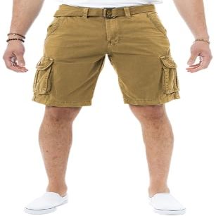 X RAY RAW X Mens Belted Cargo Shorts, Relaxed Fit Casual Knee Length Cargo Shorts for Men, New Khaki, 36