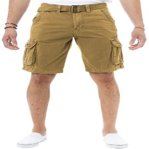 X RAY RAW X Mens Belted Cargo Shorts, Relaxed Fit Casual Knee Length Cargo Shorts for Men, New Khaki, 36