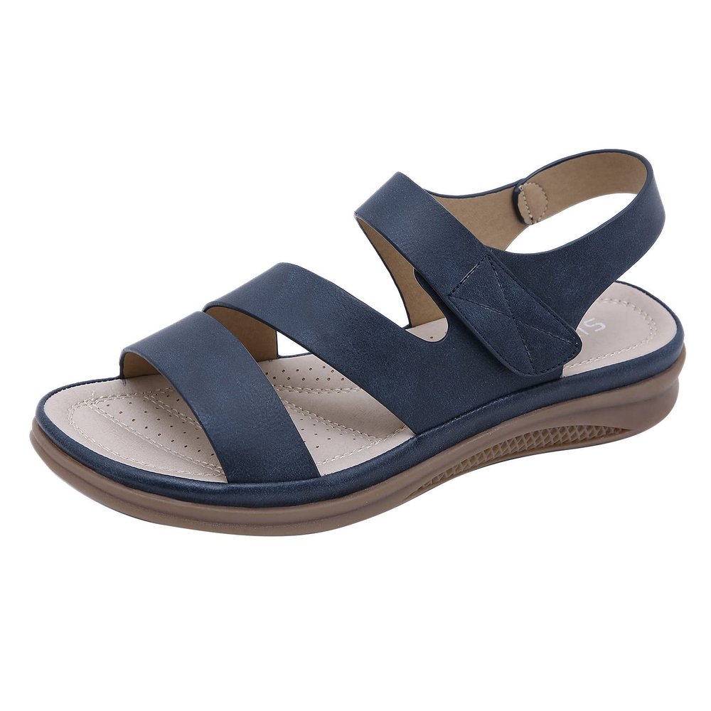 Open Toe Sandals for Women Wedge Summer Casual Round Toe Strap Hook and Loop Sandals Solid Lightweight Comfortable Outdoor Soft Sole Ladies Shoes Blue