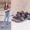 Open Toe Sandals for Women Wedge Summer Casual Round Toe Strap Hook and Loop Sandals Solid Lightweight Comfortable Outdoor Soft Sole Ladies Shoes Blue view 2