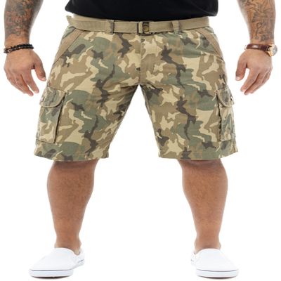 RAW X Mens Belted Cargo Shorts, Relaxed Fit Casual Knee Length Cargo Shorts for Men, Desert Camo, 40