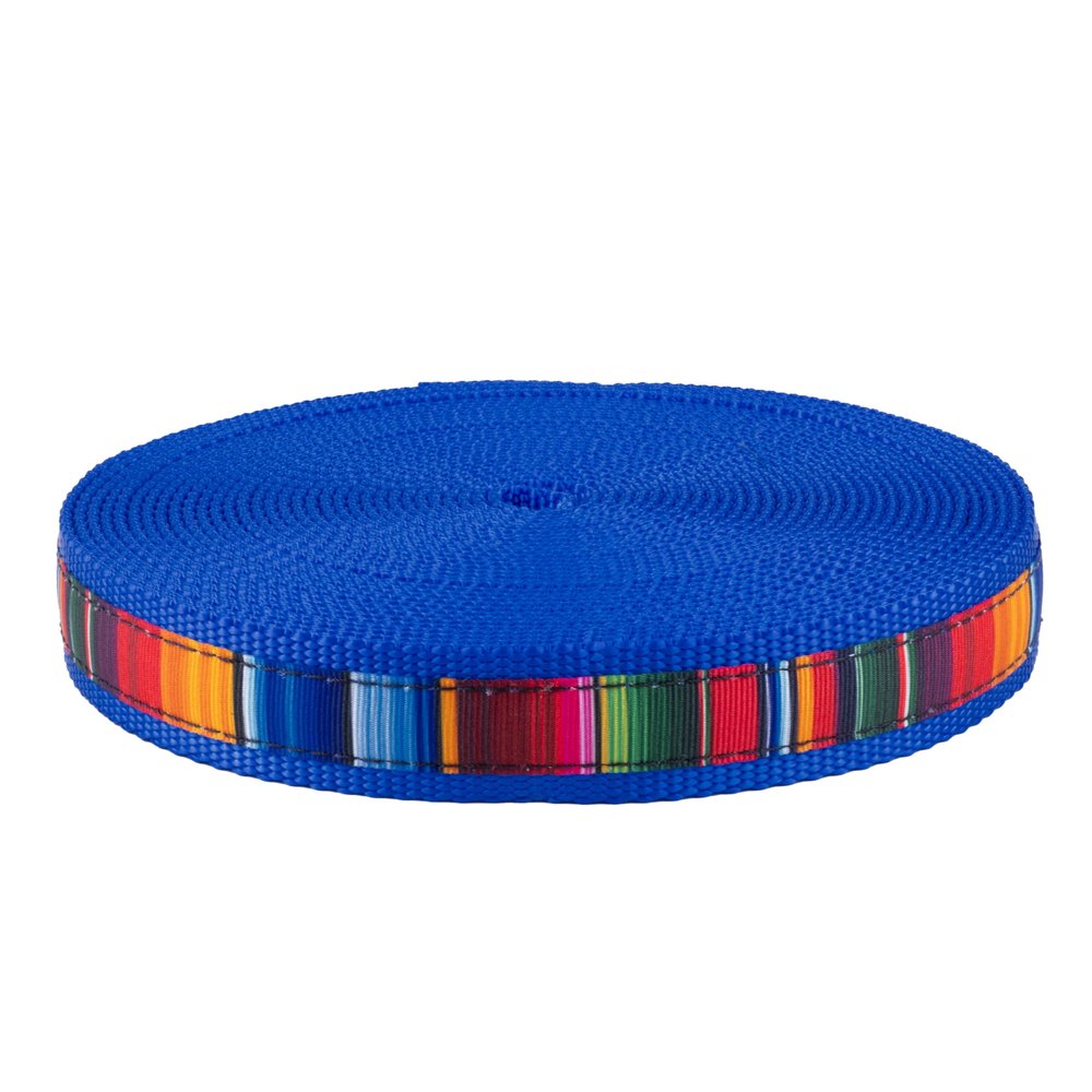 Country Brook Design - 5/8 Inch Serape Ribbon on 1 Inch Bright Royal Blue Nylon Webbing (10 Yards)