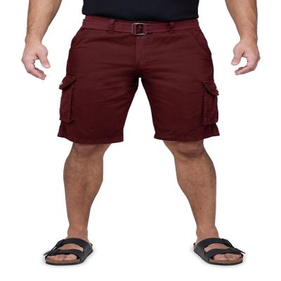 X RAY RAW X Mens Belted Cargo Shorts, Relaxed Fit Casual Knee Length Cargo Shorts for Men, Wine, 32