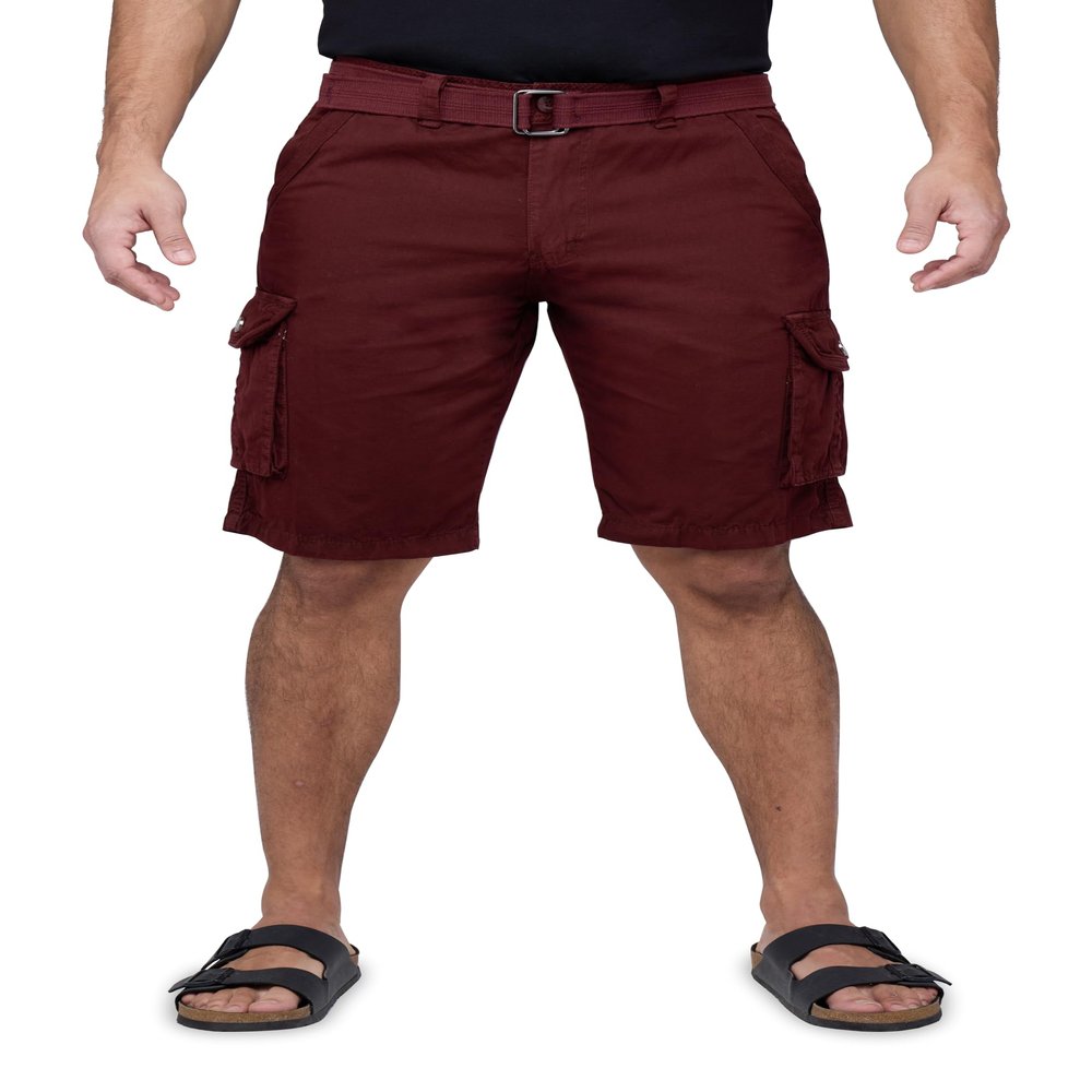 X RAY RAW X Mens Belted Cargo Shorts, Relaxed Fit Casual Knee Length Cargo Shorts for Men, Wine, 32