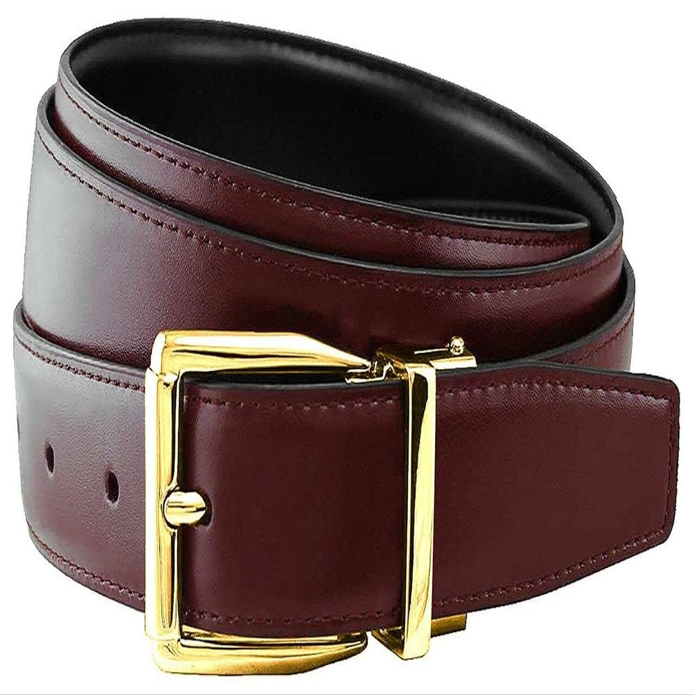 Belts.com 4010R-GP-RB30 Reversible Belt Genuine Leather Dress Casual Belt 1-1/8"(30mm) Wide (Black/Burgundy, 32)