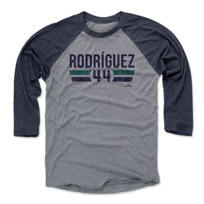 500 LEVEL Julio Rodriguez 3/4 Sleeve T-Shirt (Baseball Tee, Medium, Navy/Heather Gray) - Julio Rodriguez Seattle Font