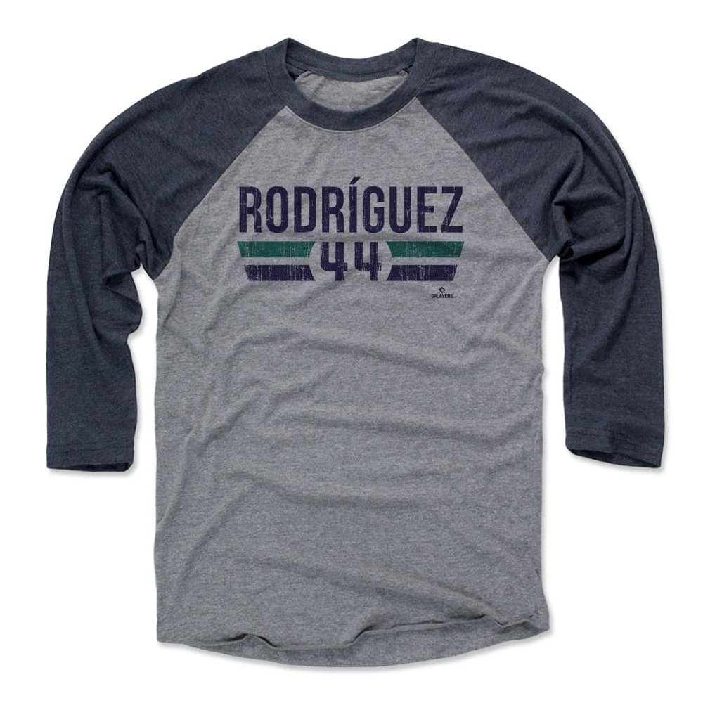 500 LEVEL Julio Rodriguez 3/4 Sleeve T-Shirt (Baseball Tee, Medium, Navy/Heather Gray) - Julio Rodriguez Seattle Font