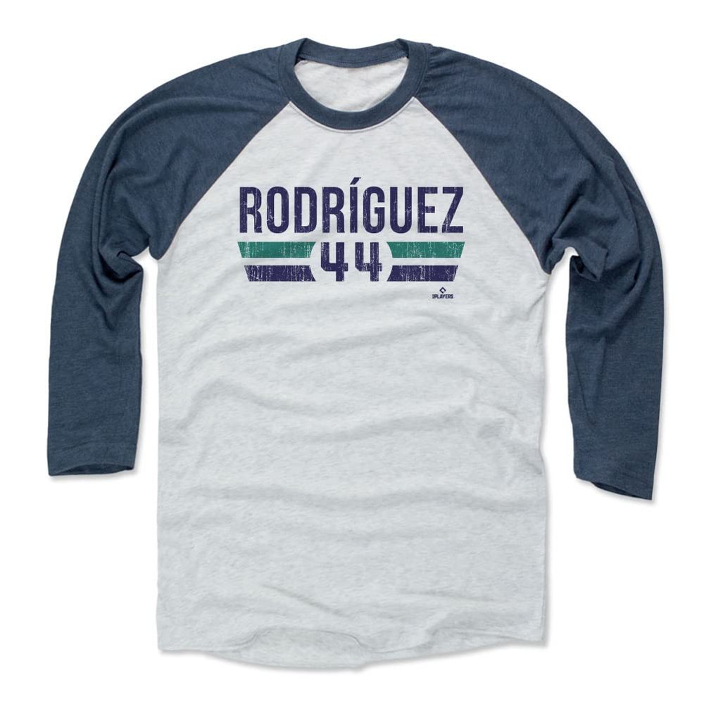 500 LEVEL Julio Rodriguez 3/4 Sleeve T-Shirt (Baseball Tee, Large, Indigo/Ash) - Julio Rodriguez Seattle Font