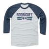 500 LEVEL Julio Rodriguez 3/4 Sleeve T-Shirt (Baseball Tee, Large, Indigo/Ash) - Julio Rodriguez Seattle Font view 1
