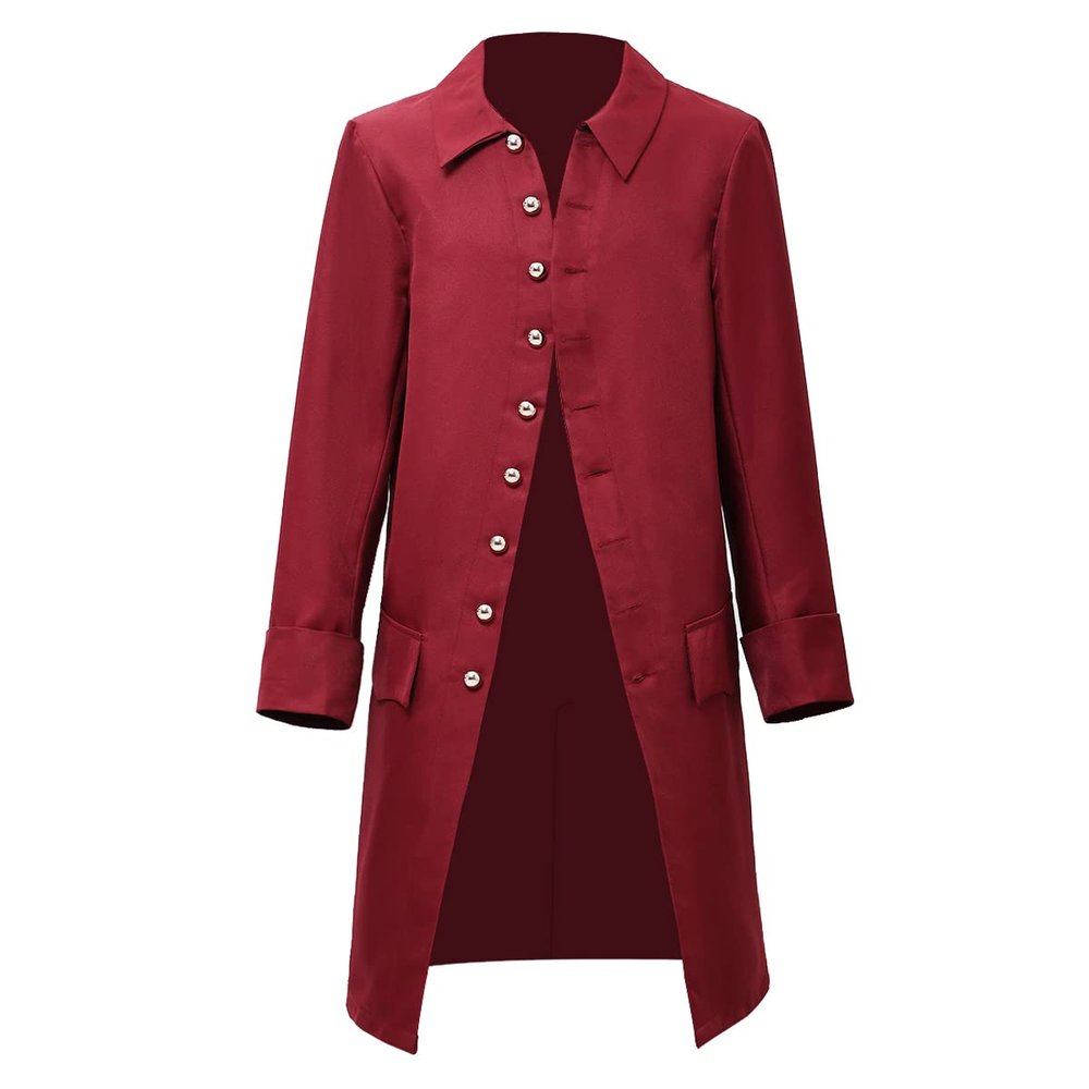 BLESSUME Steampunk Victorian Frock Coat Colonial Men Jacket (Wine Red, XX-Large)