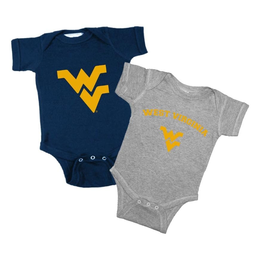 Two Feet Ahead West Virginia 2 Pack Baby Bodysuit Creeper Newborn Infants Officially Licensed (6 Months, West Virginia Mountaineers)