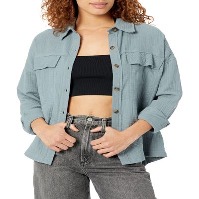 Crinkle Gauze Button Front Shirt Jacket
